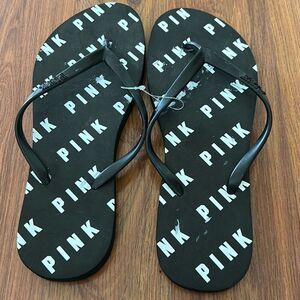 NEW PINK Victoria’s Secret black and white logo flip-flops size M8/9